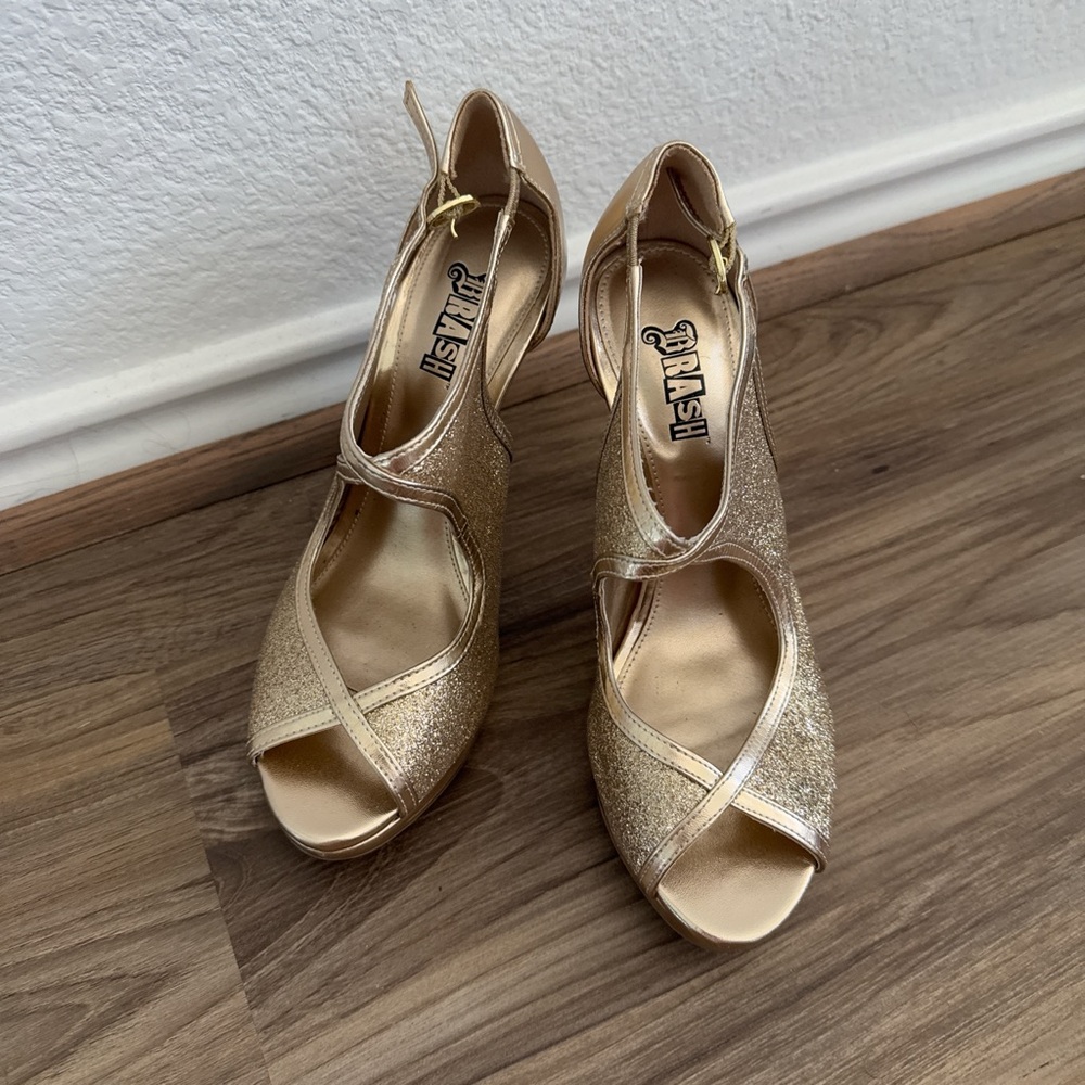 Brash Gold Crisscross Strap Heels
